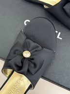 CC 26 Bow Flat Sandal Black Gold Satin Sheepskin 609799