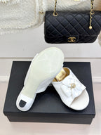 CC 26 Bow Sandal 55mm White Gold Satin Sheepskin 609805