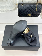 CC 26 Bow Sandal 55mm Black Gold Satin Sheepskin 609806