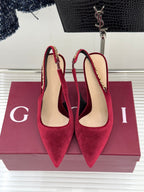 GG 26 Signoria Slingback Pumps 10.5cm Deep Wine Red Suede 632525