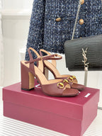 GG 26WF Chunky Heel Sandals 5cm Rosso Ancora Sheepskin 632553