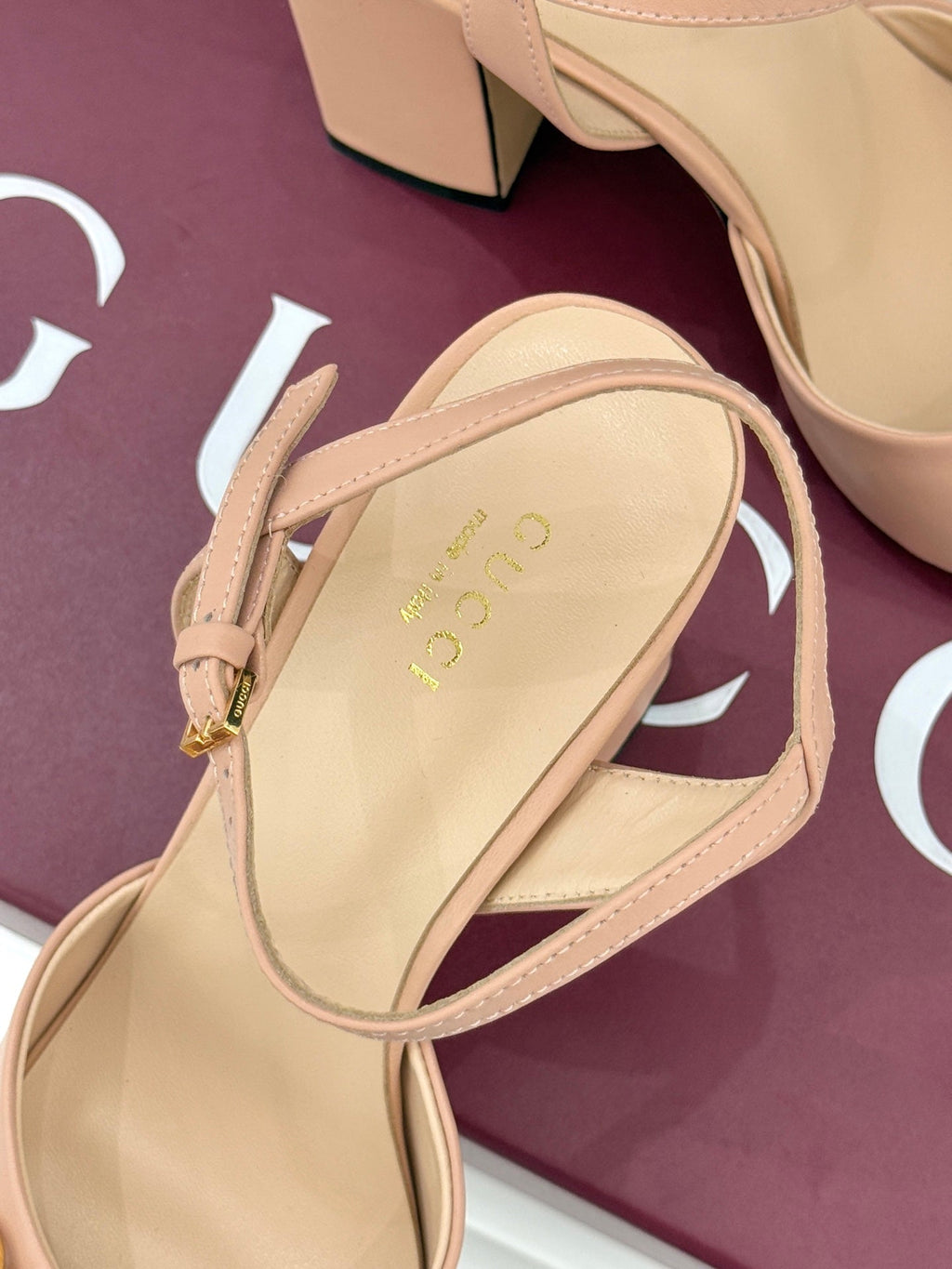 GG 26WF Chunky Heel Sandals 5cm Nude Sheepskin 632555