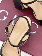 GG 26WF Chunky Heel Sandals 5cm Black Sheepskin 632556
