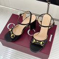 GG 26WF Chunky Heel Sandals 5cm Black Sheepskin 632556