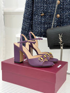 GG 26WF Chunky Heel Sandals 5cm Royal Purple Sheepskin 632558
