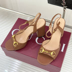GG 26WF Chunky Heel Sandals 5cm Brown Sheepskin 632559