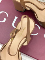 GG 26WF Chunky Heel Sandals 5cm Brown Sheepskin 632559