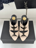 YSL Emilie Stiletto Mule Sandals 11cm Cream Satin 642912