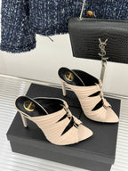 YSL Emilie Stiletto Mule Sandals 11cm Cream Satin 642912
