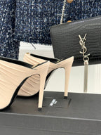 YSL Emilie Stiletto Mule Sandals 11cm Cream Satin 642912