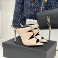 YSL Emilie Stiletto Mule Sandals 11cm Cream Satin 642912