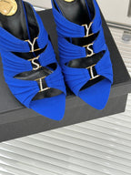YSL Emilie Stiletto Mule Sandals 11cm Blue Satin 642915