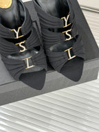 YSL Emilie Stiletto Mule Sandals 11cm Black Satin 642916