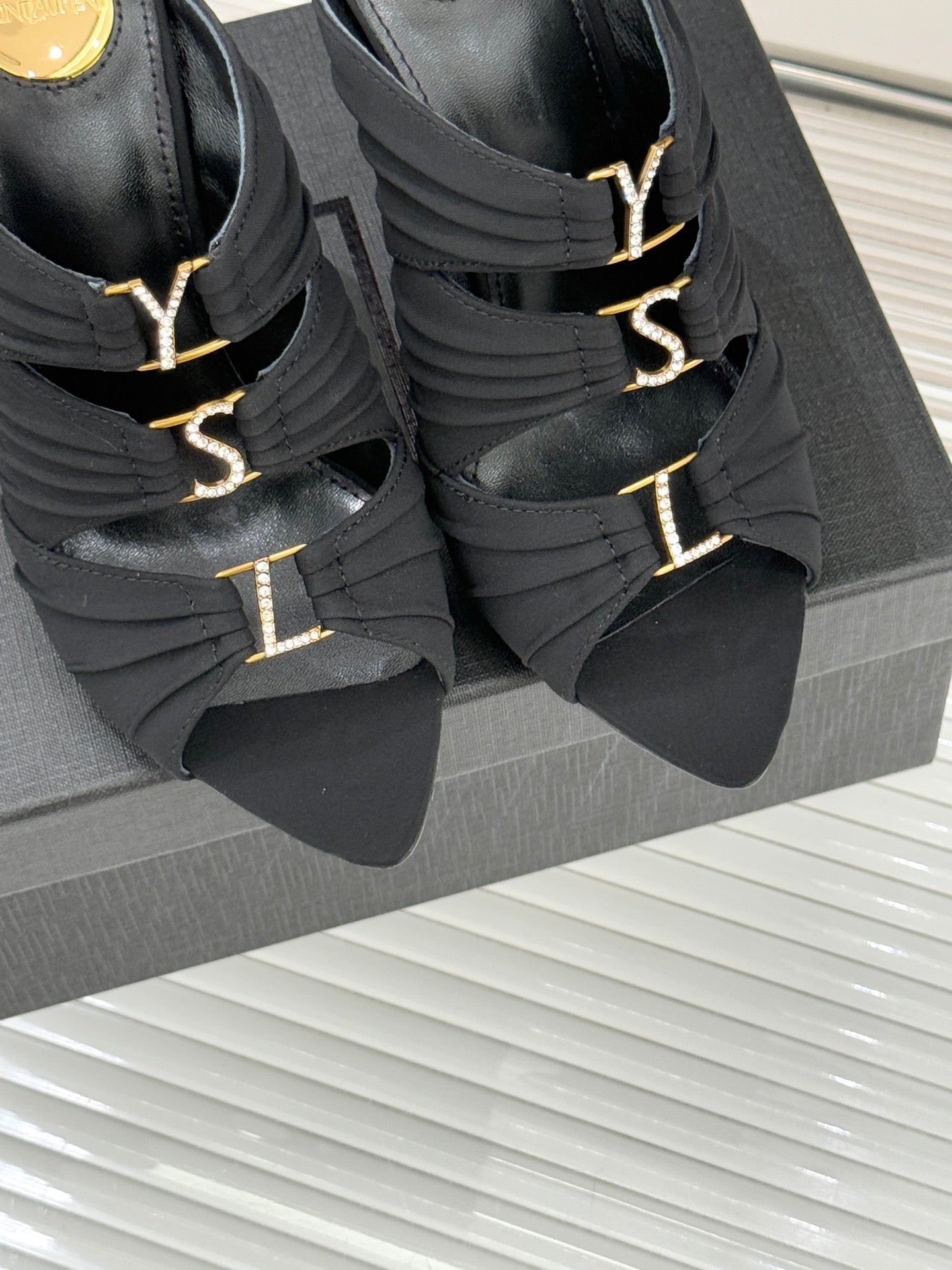 YSL Emilie Stiletto Mule Sandals 11cm Black Satin 642916