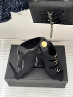 YSL Emilie Stiletto Mule Sandals 11cm Black Satin 642916