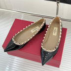 Valentino Rockstud Ballet Flat Black Patent Leather 642995