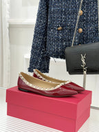 Valentino Rockstud Ballet Flat Burgundy Patent Leather 642996