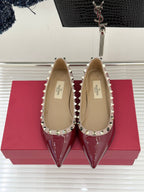 Valentino Rockstud Ballet Flat Burgundy Patent Leather 642996