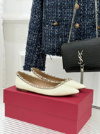 Valentino Rockstud Ballet Flat White Sheepskin 642998