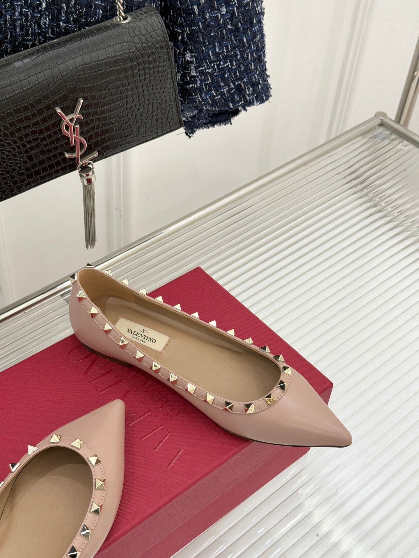 Valentino Rockstud Ballet Flat Beige Sheepskin 642999