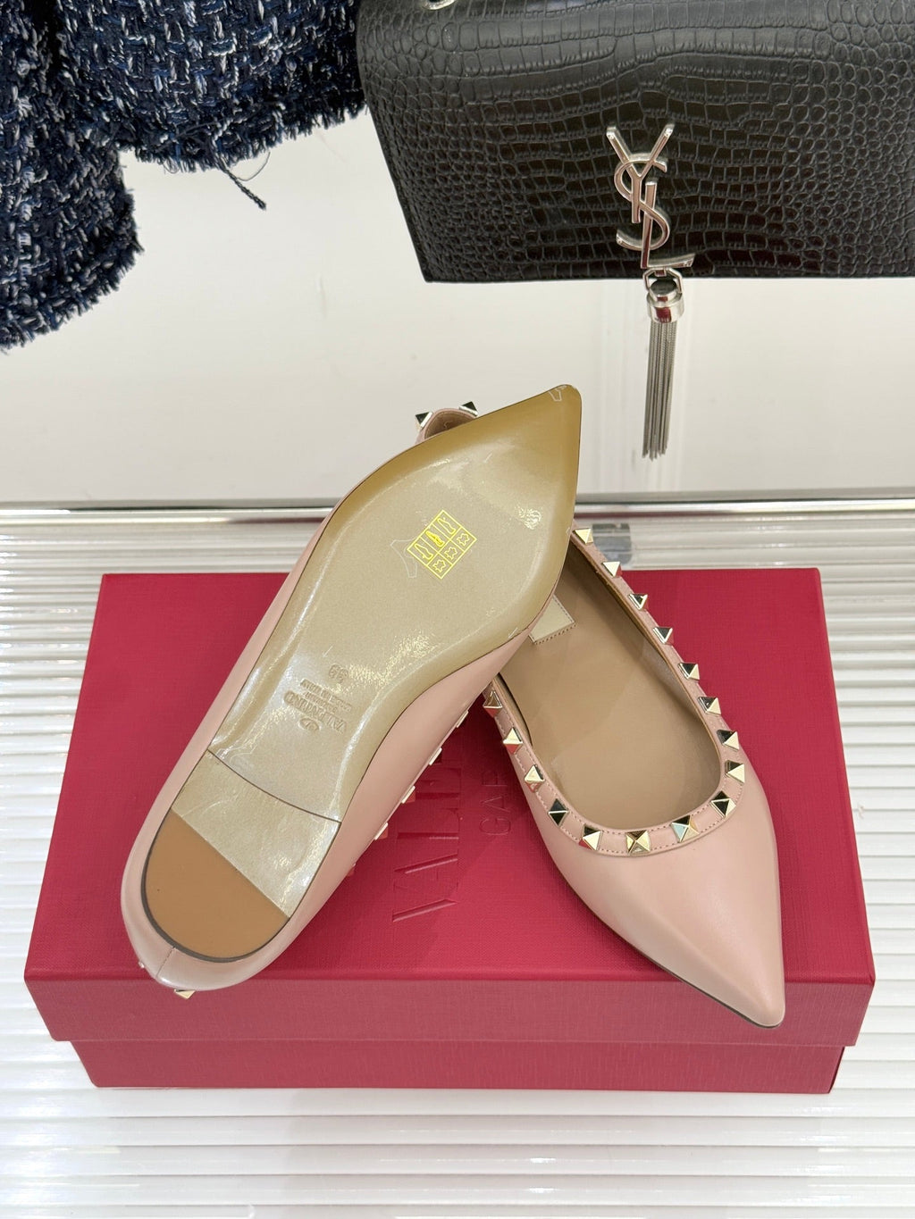 Valentino Rockstud Ballet Flat Beige Sheepskin 642999