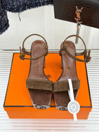 HM 26s Lightning Sandal 7cm Dark Brown Suede Sheepskin 675698