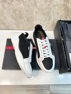 PRA SNEAKER WHITE MIX BLACK CALFSKIN AND MESH FABRIC