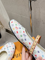 LV 26s Ballet Flats White Multicolor Monogram Leather 610842