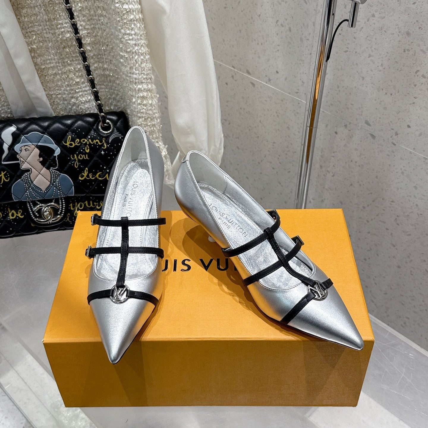 LV 6AM Slingback 4.5cm Sliver Cowhide 610735