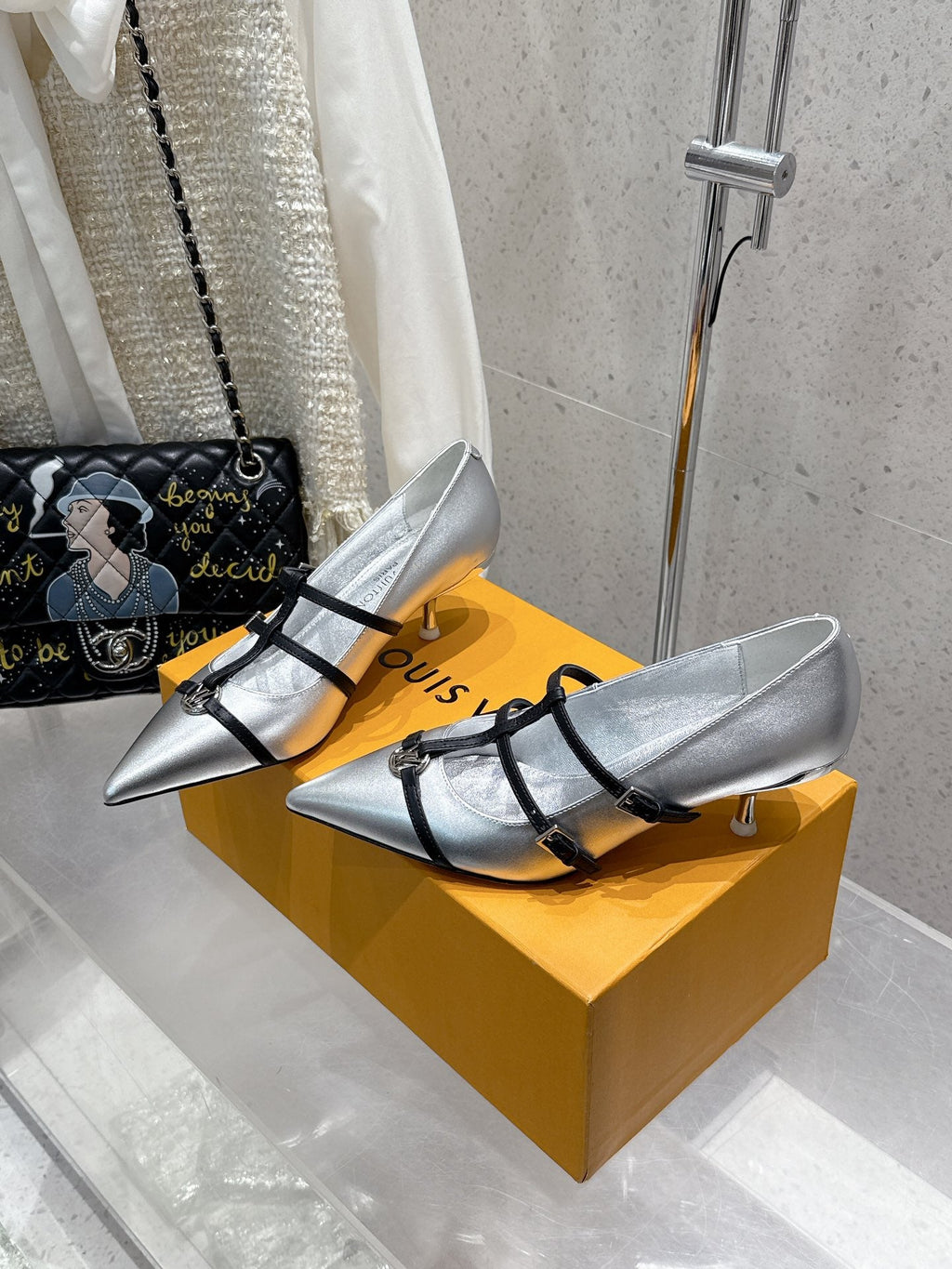 LV 6AM Slingback 4.5cm Sliver Cowhide 610735