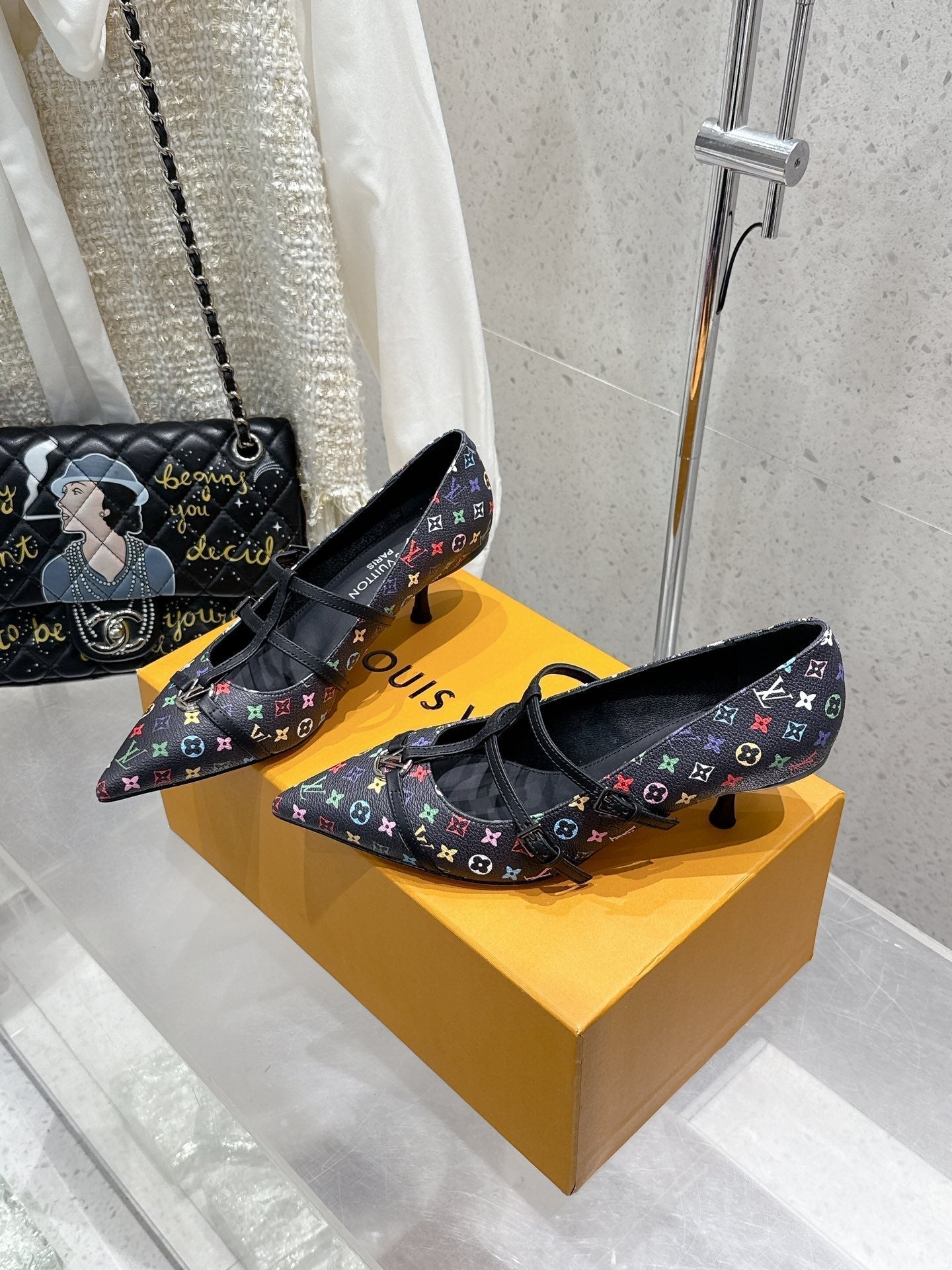 LV 6AM Slingback 4.5cm Black Monogram Cowhide 610736