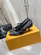 LV 6AM Slingback 4.5cm Black Monogram Cowhide 610736