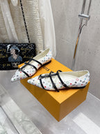 LV 6AM Flat Ballerina White Monogram Cowhide 610740