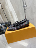LV 6AM Flat Ballerina Black Monogram Cowhide 610741