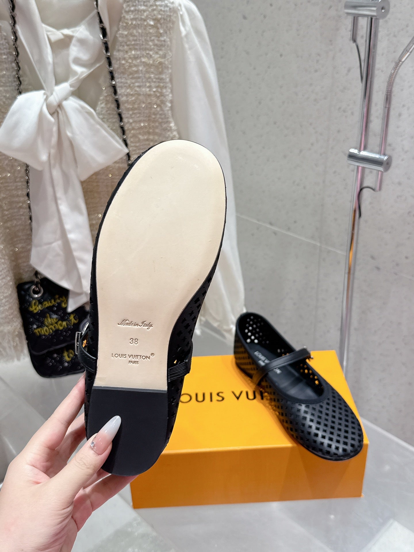 LV Romy Flat Ballerina Black Perforated Cowhide 610705