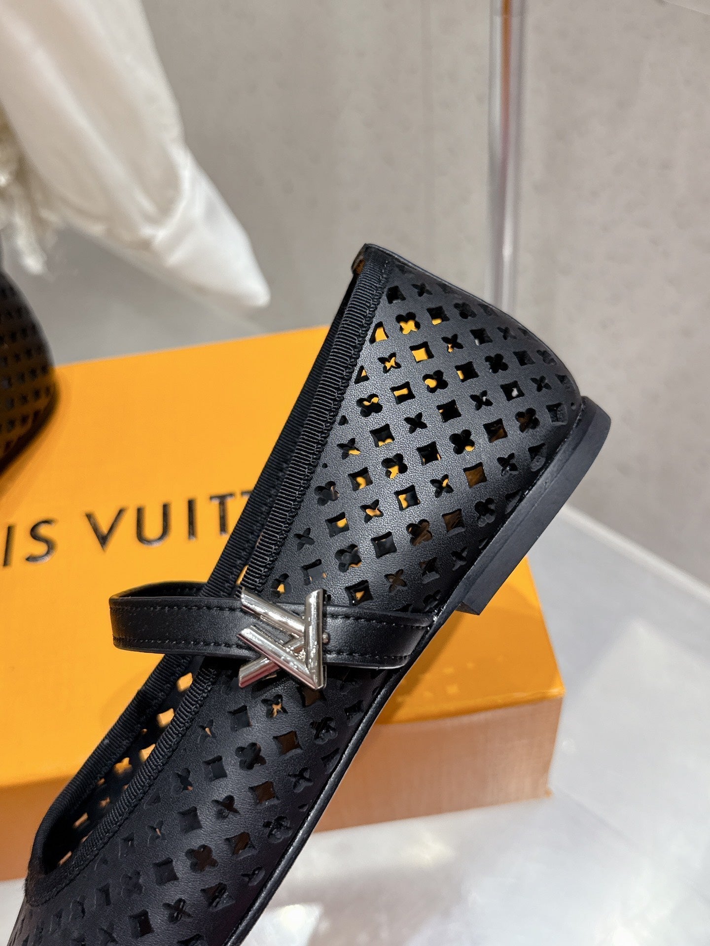 LV Romy Flat Ballerina Black Perforated Cowhide 610705