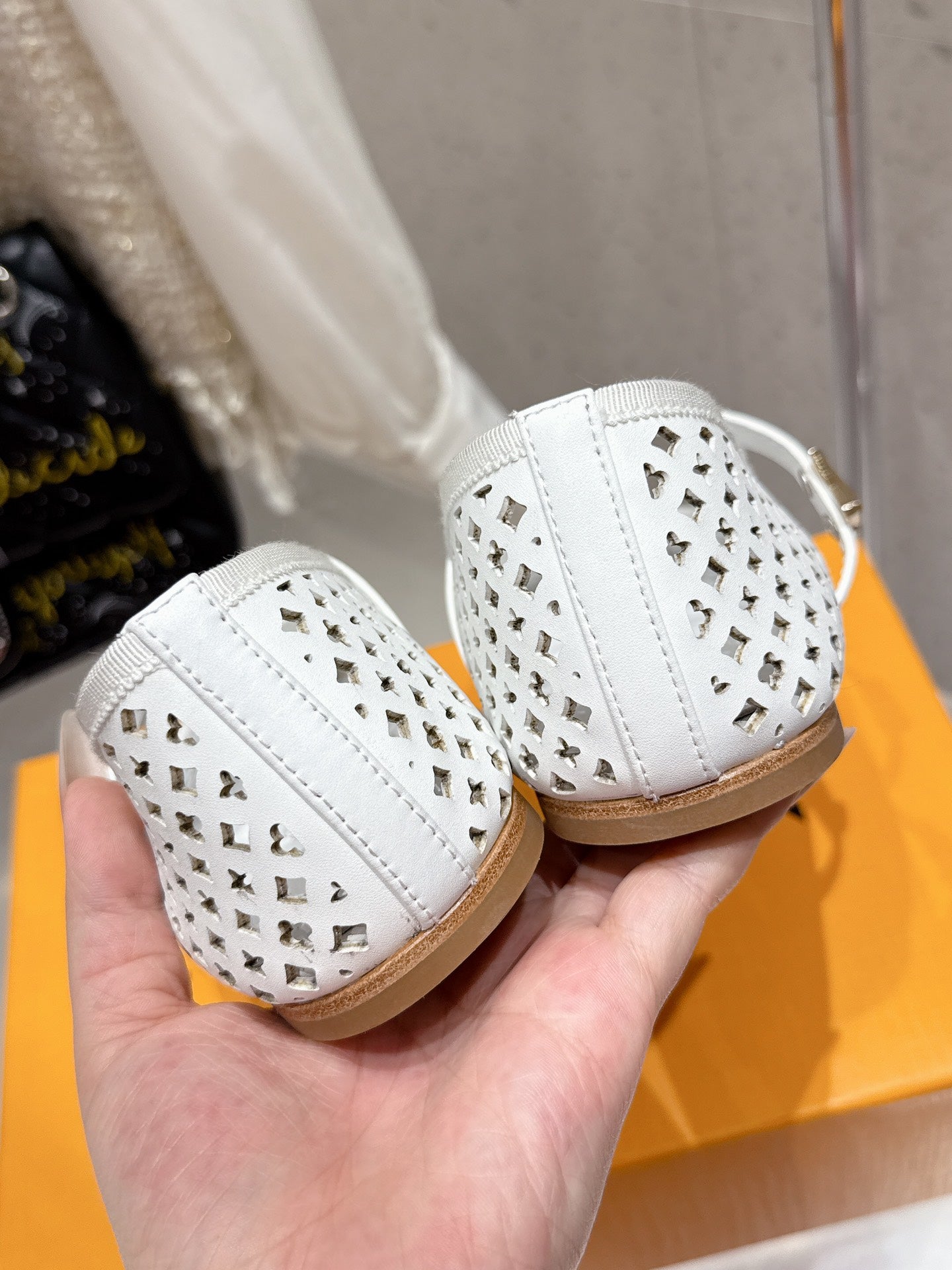 LV Romy Flat Ballerina White Perforated Cowhide 610706