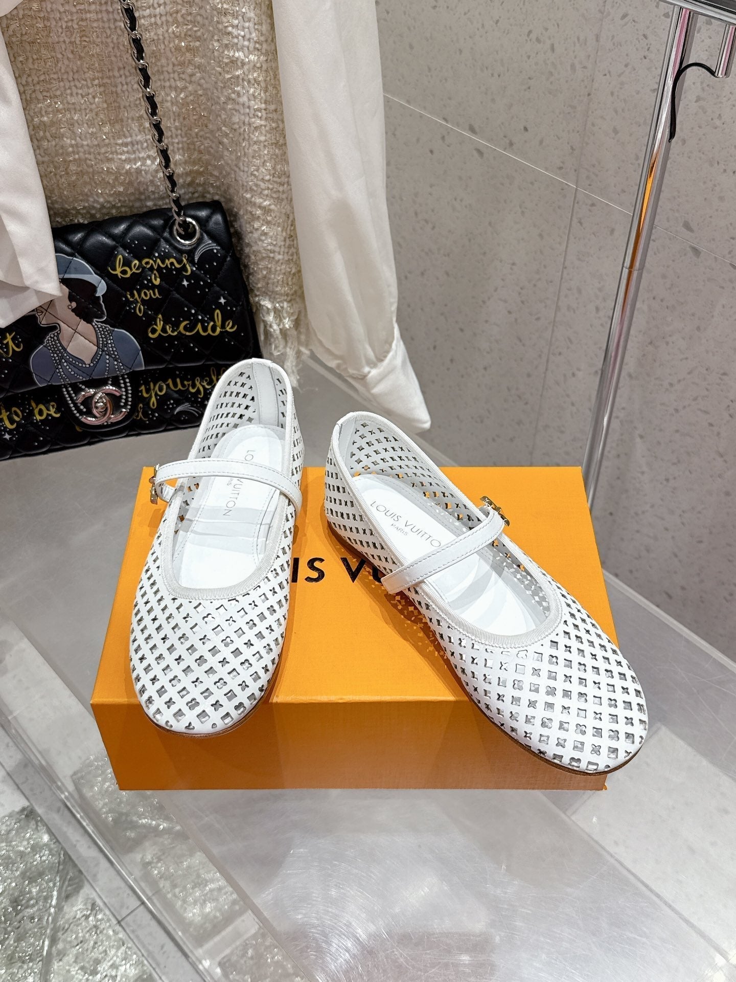 LV Romy Flat Ballerina White Perforated Cowhide 610706