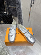 LV Swing Ballet Flat Sliver Metallic Leather 610712