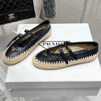 Pra 2025 Ballet Flat Black Beige Cowhide Woven 554289
