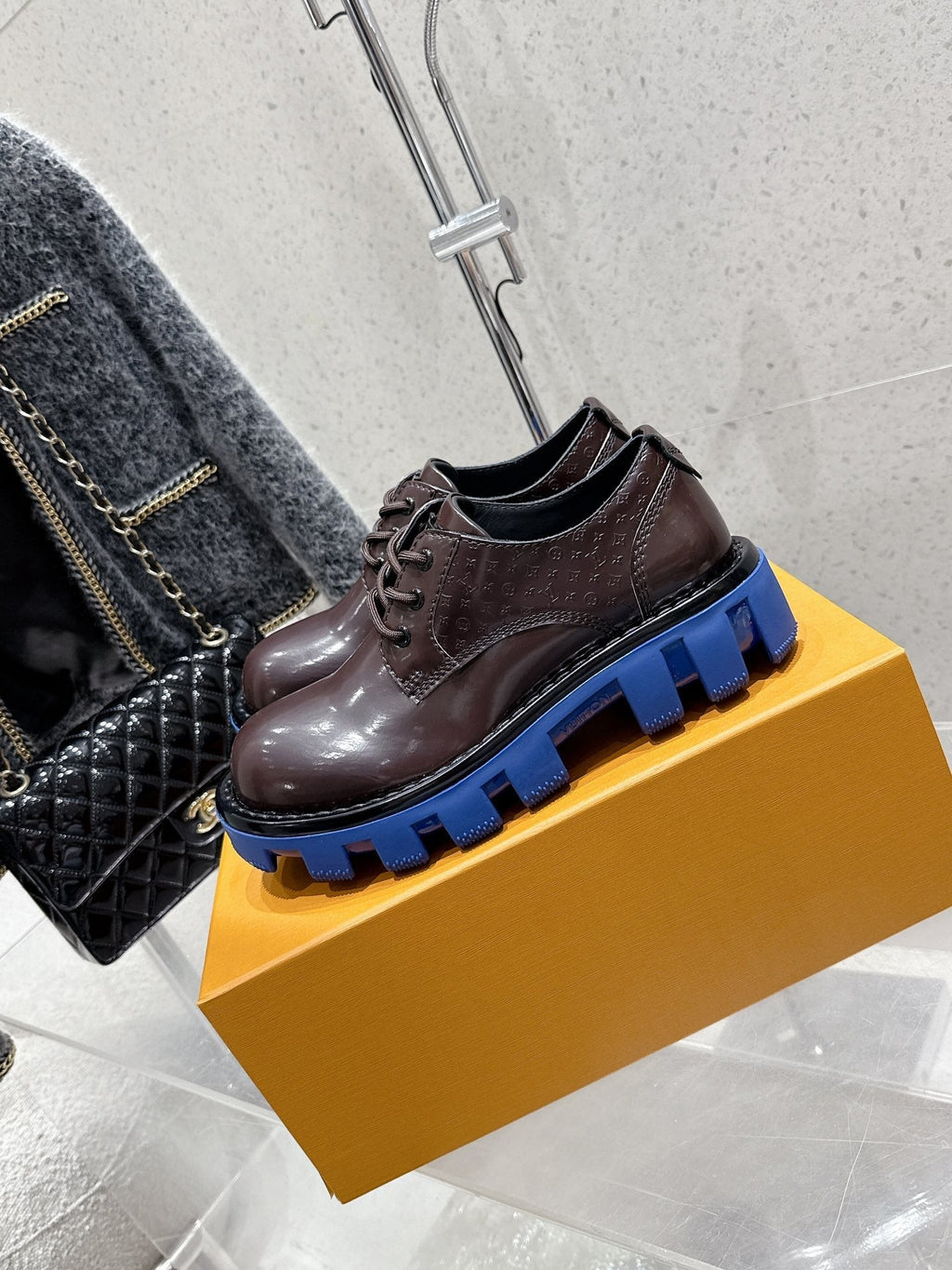 LV Checker Derby Sneaker Brown Patent Leather 610746