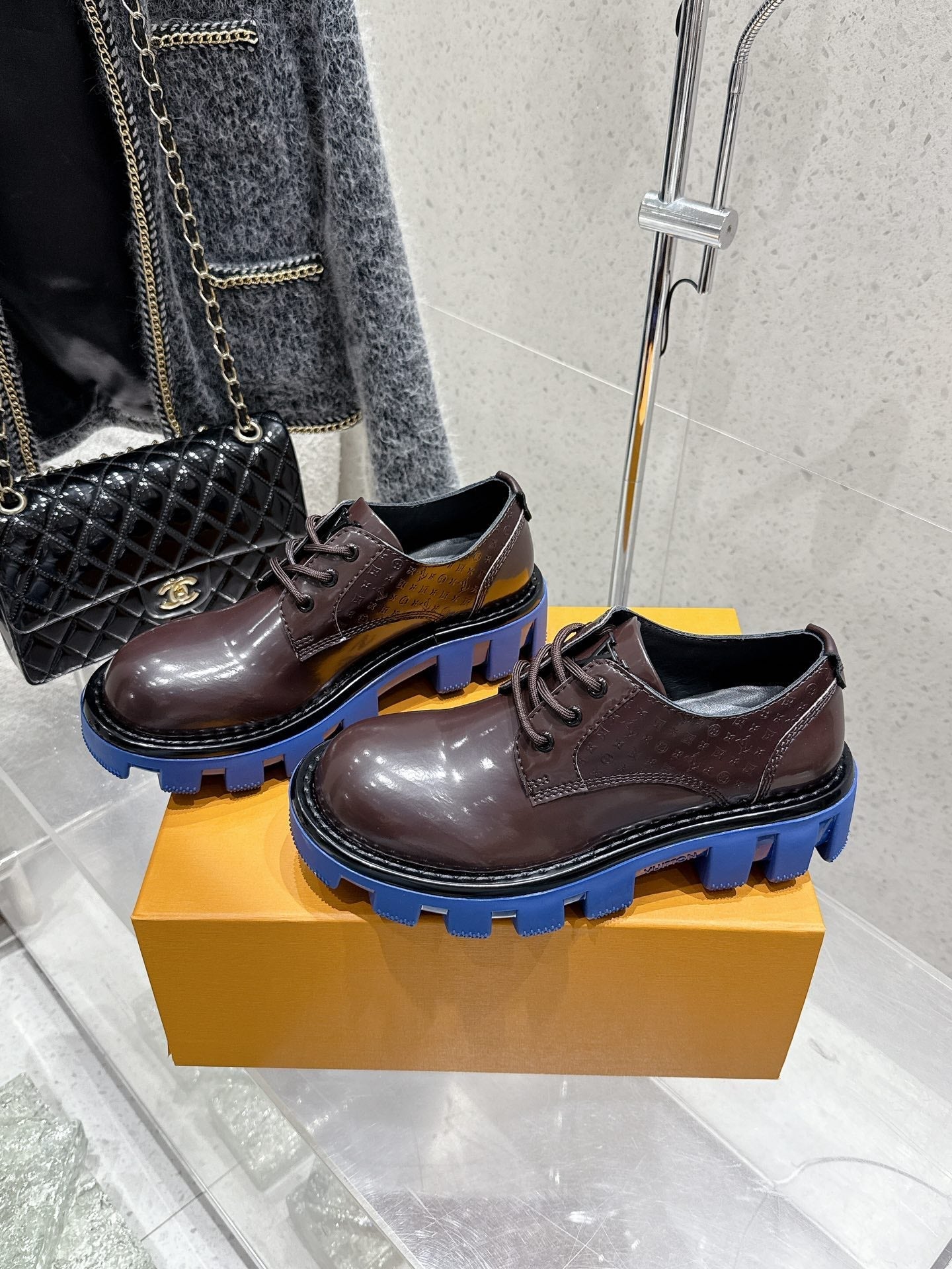 LV Checker Derby Sneaker Brown Patent Leather 610746