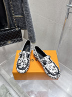 LV Soho Flat Loafer Black White Leopard Horsehair 610854