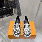 LV Soho Flat Loafer Black White Leopard Horsehair 610854