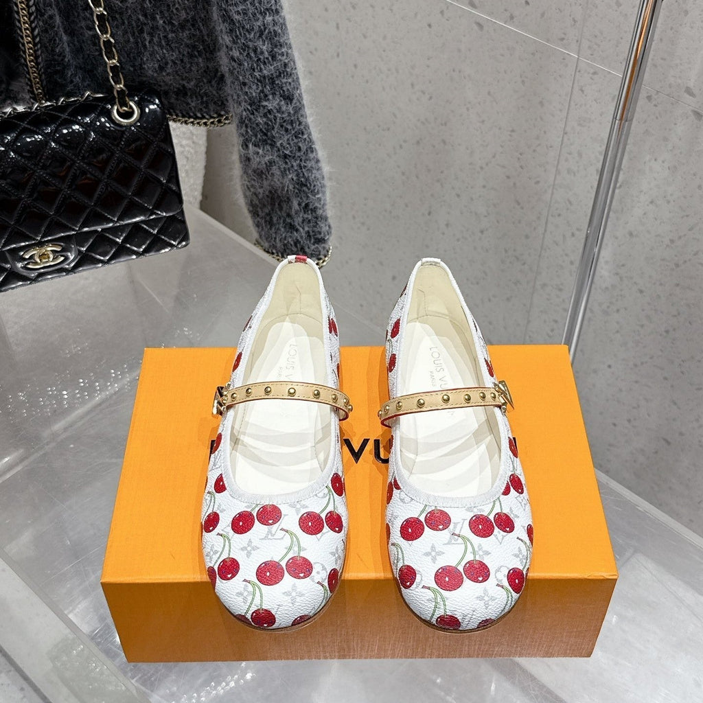 LV Romy Flat Cherry White Monogram Cowhide 610856
