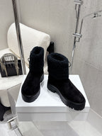 Celine 25 Fur-lined Ankle Boot Black Suede Wool 554186