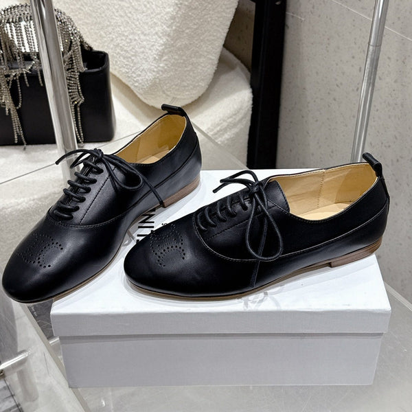 Celine 25 Lise Perforated Triomphe Richelieu Shoe Black Lambskin 554195