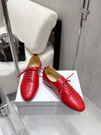 Celine 25 Lise Perforated Triomphe Richelieu Shoe Red Lambskin 554197