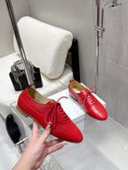 Celine 25 Lise Perforated Triomphe Richelieu Shoe Red Lambskin 554197