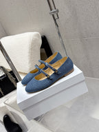 Celine 25 Ballet Flat Leopard Denim Fabric mix Cowhide 554200